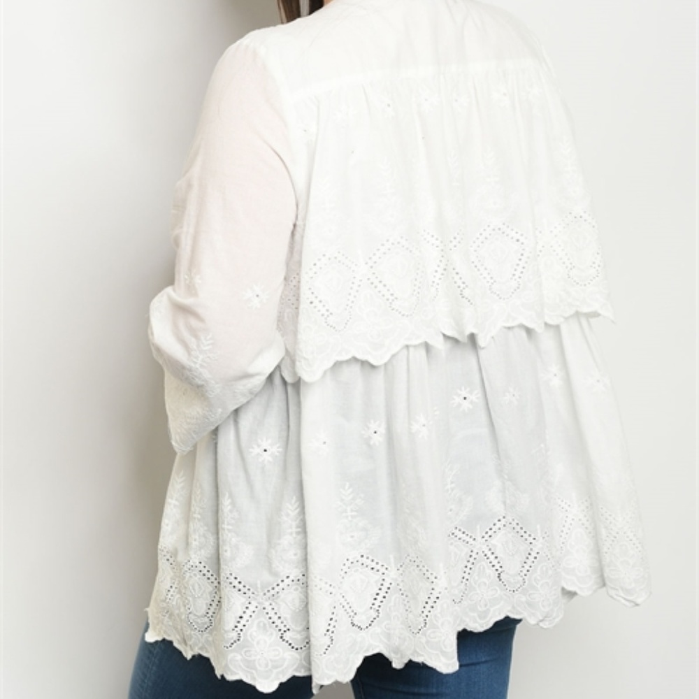 OFF WHITE  EYELET CARDIGAN TOP - Picture 3 of 8